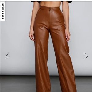 faux leather high rise pants- IN BLACK